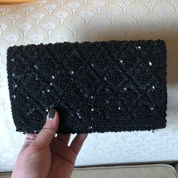 Handmade Beaded Envelope Clutch Mini Bag Black - Picture 8 of 8